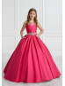 Hot Pink Beaded Satin Keyhole Back Flower Girl Dress